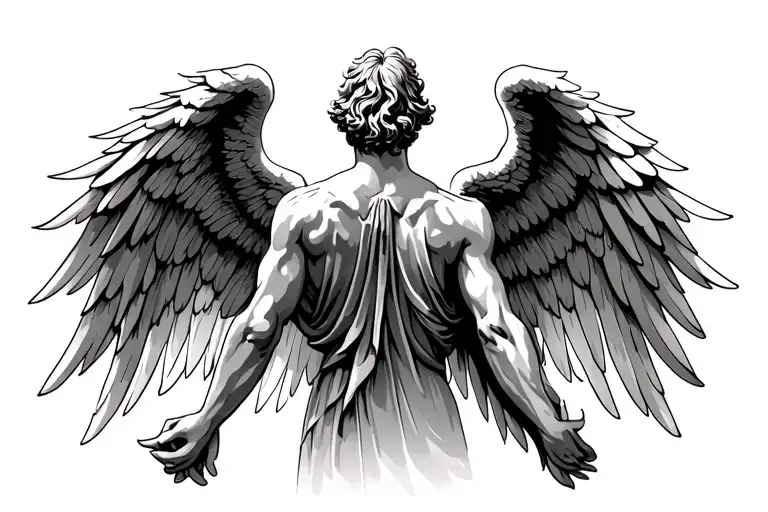 The Angel Gabriel Back Tattoo With Wide Wings As If He Is Flying