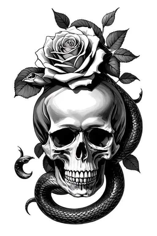 Skull Roses And Snakes Entwined