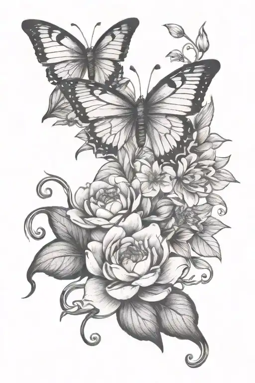 Cherry Blossom Branch With Butterfly And Lotus