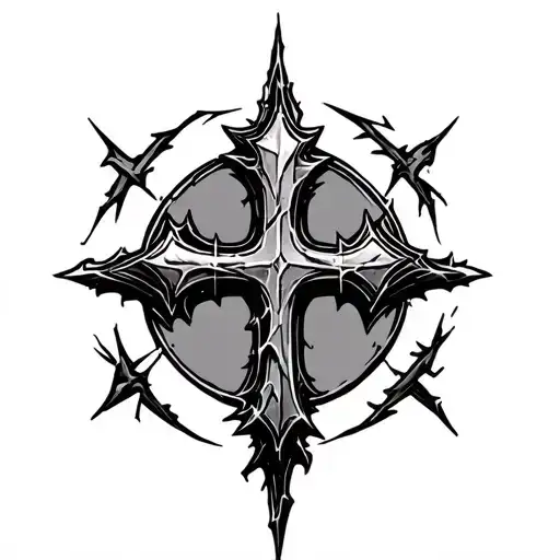 Gothic Cross With Lightning Shaped Cyber Sigilism Around It