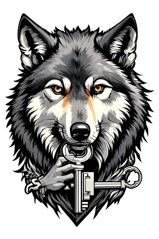 Wolf With A Key Unlocking A Door