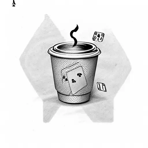 A Coffee Cup Surrounded By Playing Cards