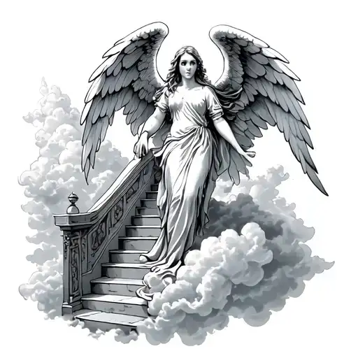 Female Angel In Cloud & Stairway To Heaven Gates