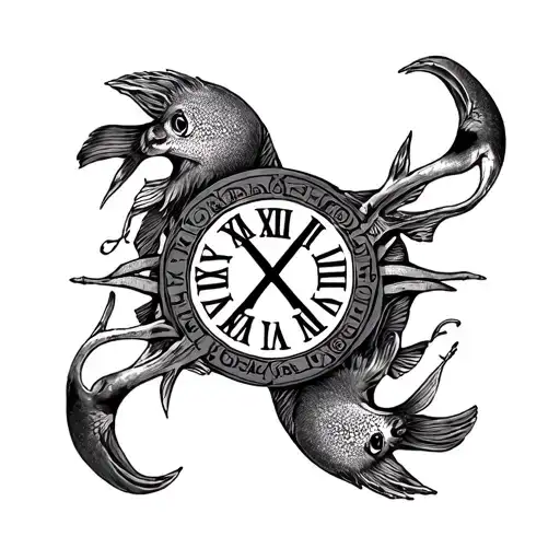 Roman Numerals With Surrounding With Fish And Deer