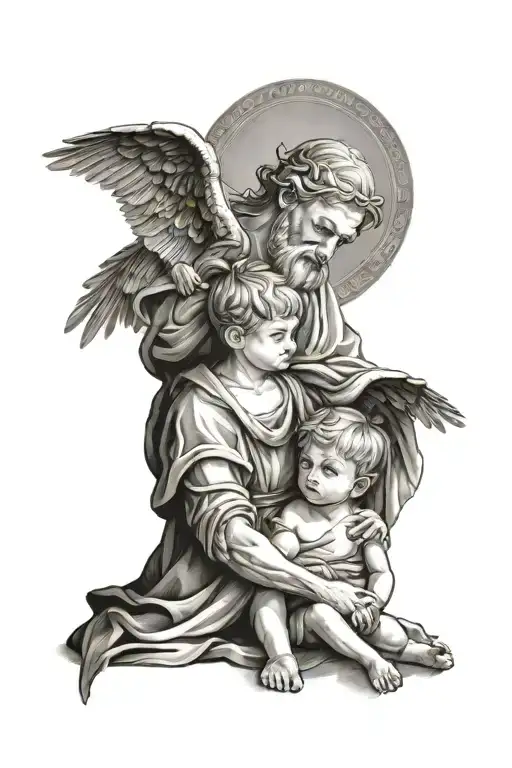 Saint Samuel With Little Boy Looking With Wings