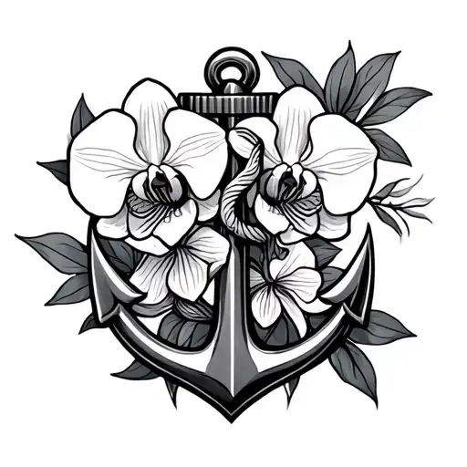 Orchids And Anchor Intertwined