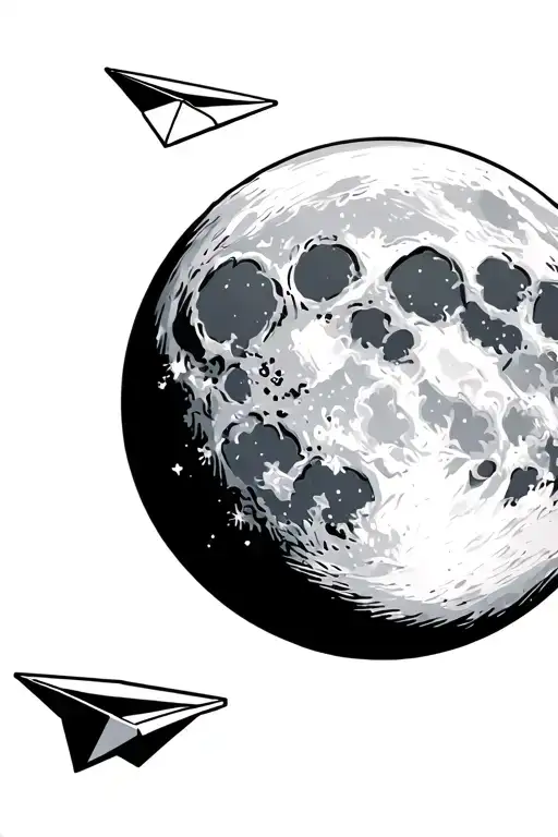 Moon With A Paper Airplane Flying Towards