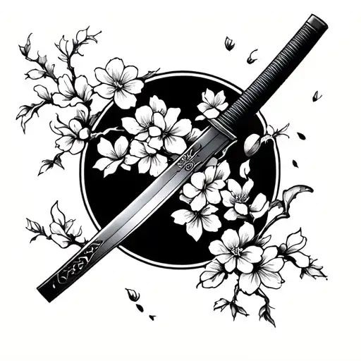 Katana With Cherry Blossoms Falling