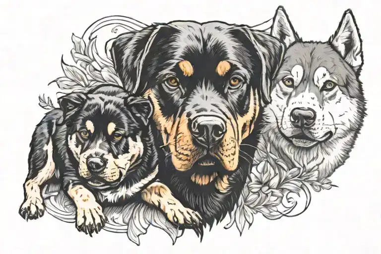 Rottweiler And Husky Playing