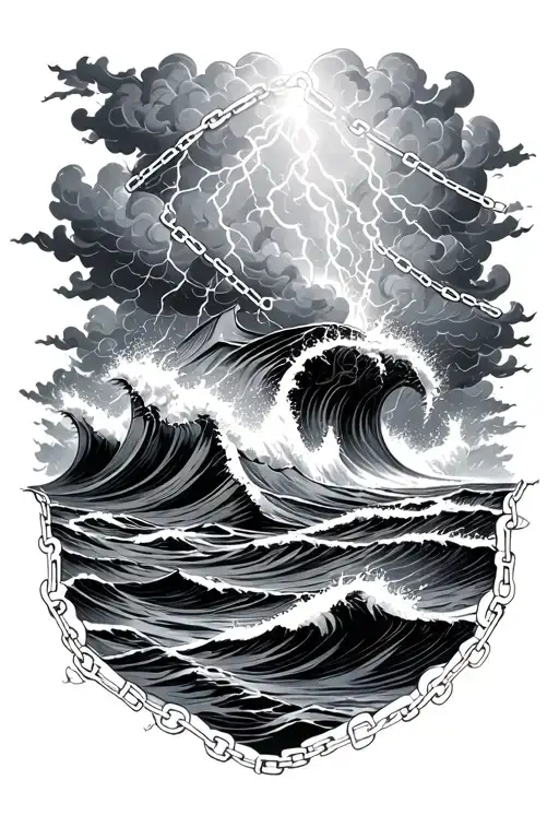 Stormy Ocean Crashing Lighting Clouds Surrounding Everything With Chains