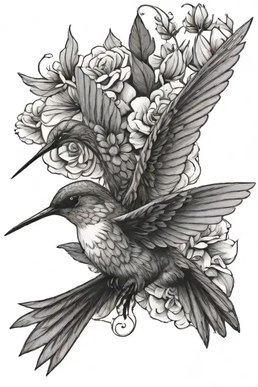 Humming Bird With Flowers