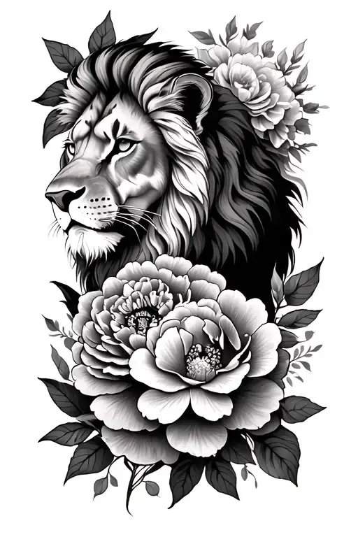 Lion & Lioness King & Queen Floral Peonies