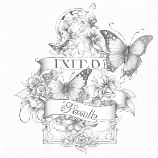 Butterflys And Two Banners For Names Intertwined