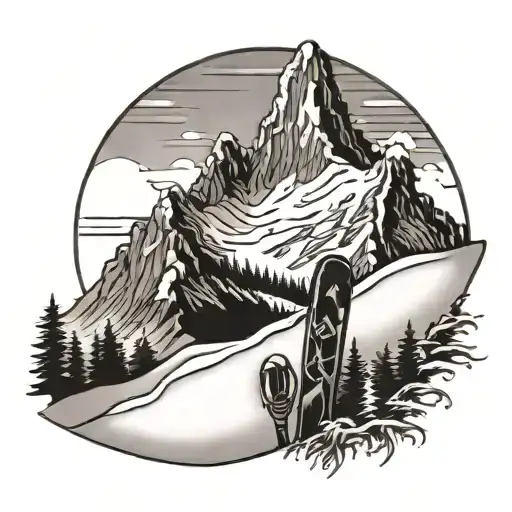 Mountain With Snow And Skis