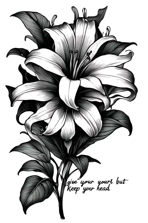 Tiger Lilly's Flower Coming Out Of The Text Give Your Heart But Keep Your Head