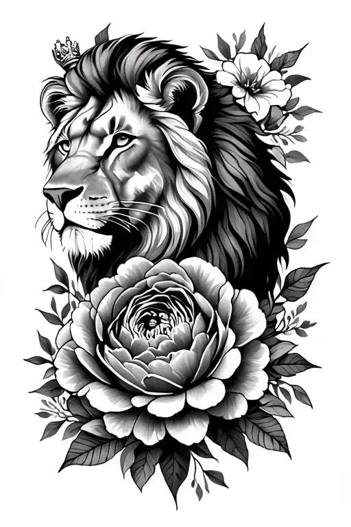 Lion & Lioness King & Queen Floral Peonies