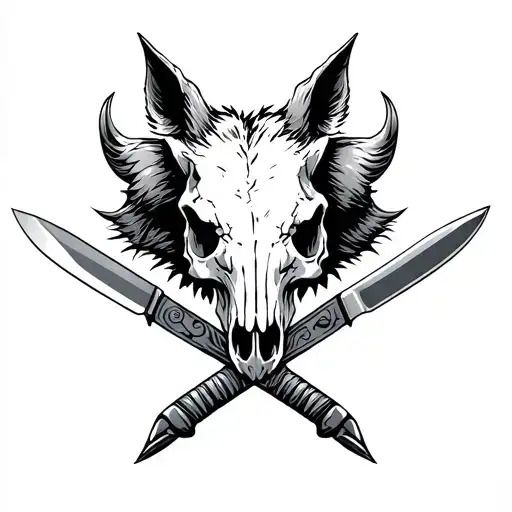 Boar Skull Crossed Knives
