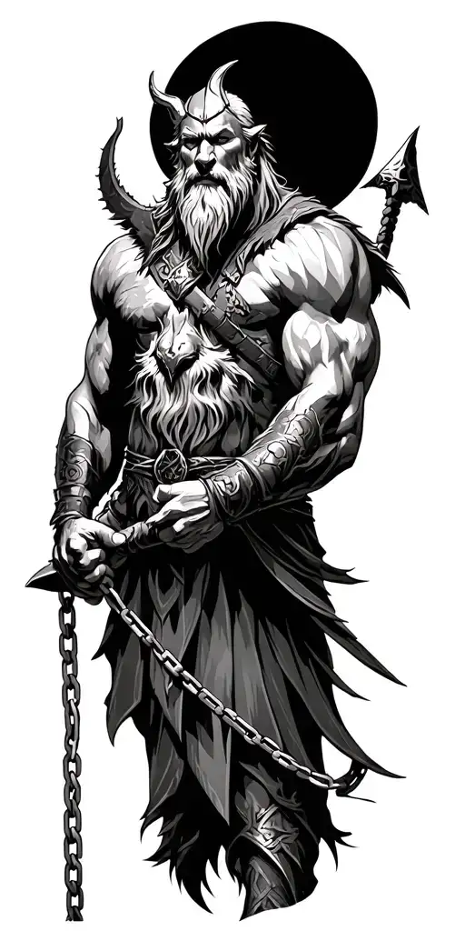 Odin God Of War Holding The Chain To Fenrir