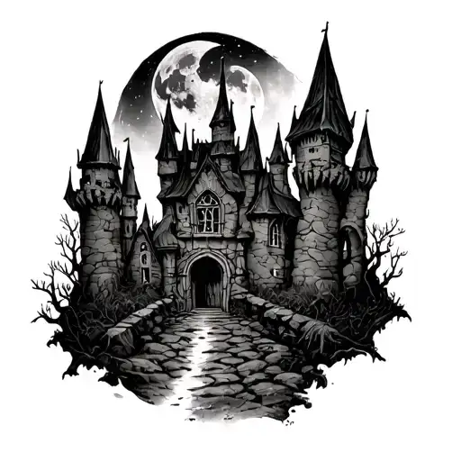 Vampire Werewolf Graveyard Castle Moon