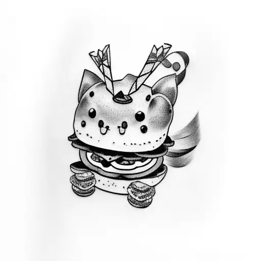 Cute Yummy Sandwich Tattoo In Black And White