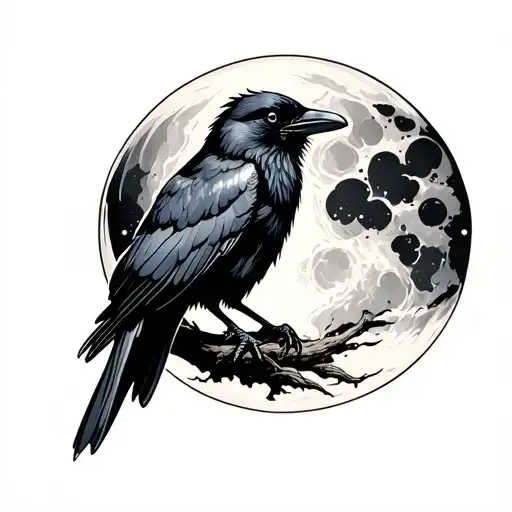 Ehite Crow On Black Moon