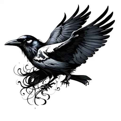 Catrina Girl Face With Raven Flying