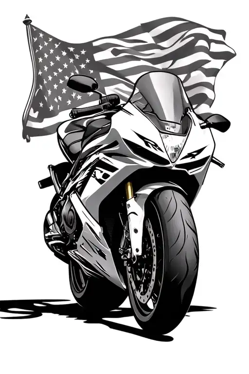 Sport Bike With American Flag Intertwined With Rs Initials And Kooyenga Involved