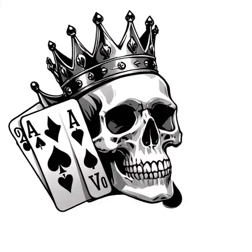 Skull With King Crown And Playing Cards
