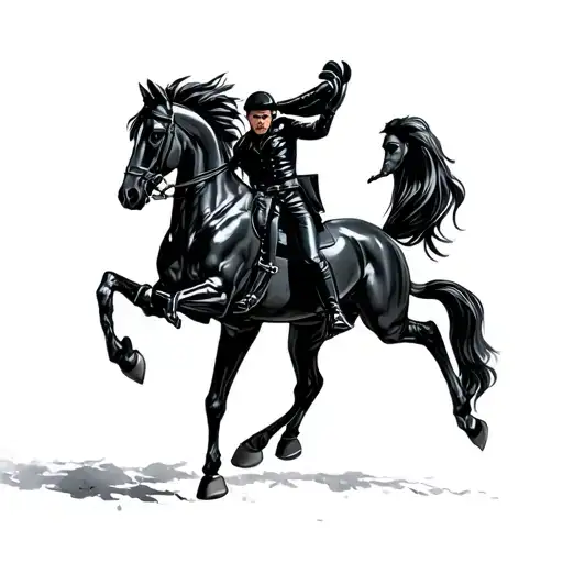 Man In Full Latex With Bdsm Pony Play Outfit On In The Pose Of A Real Horse Rearing