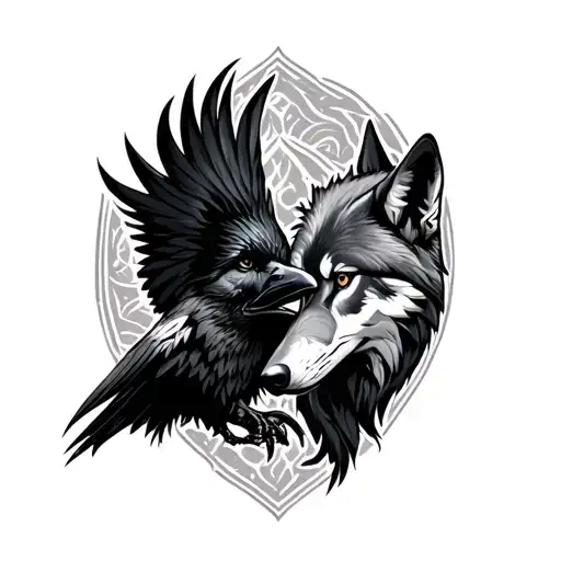 Wolf And Raven Circling Each Other