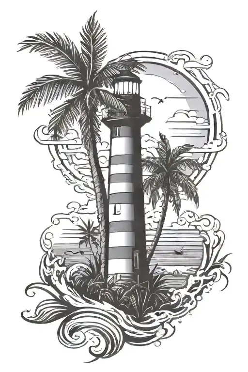 Palm Trees And Water Lighthouse