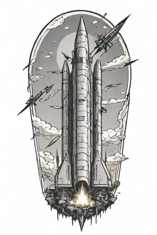 A Sketch Style Tattoo Of A Patriot Missile Launching Into The Sky