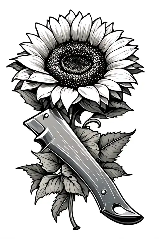 Butcher Knife And Sunflower Intertwined