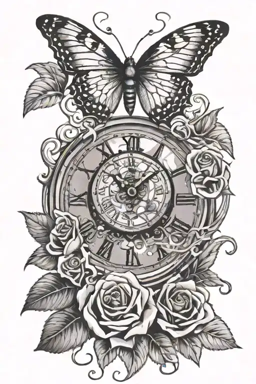 Medusa And Rose Branches And Clocks And Butterfly's