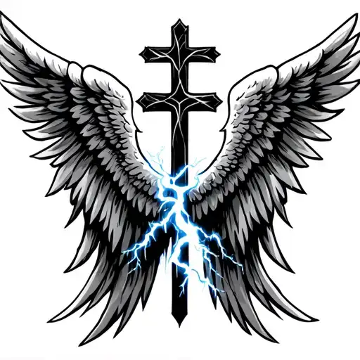 Angel Wings With A Cross With Lighting Strike