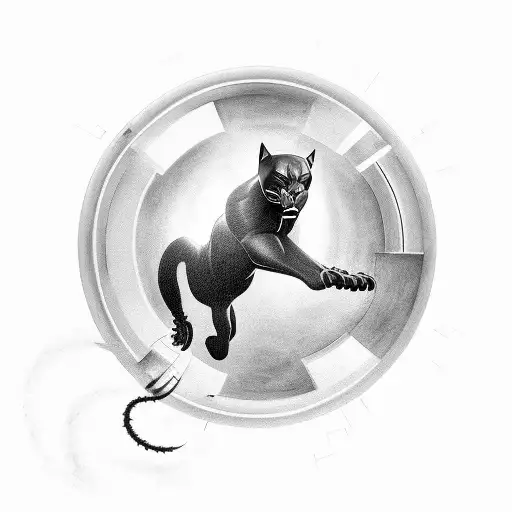 A Surreal Tattoo Of A Black Panther Leaping Through A Portal Into Another Dimension