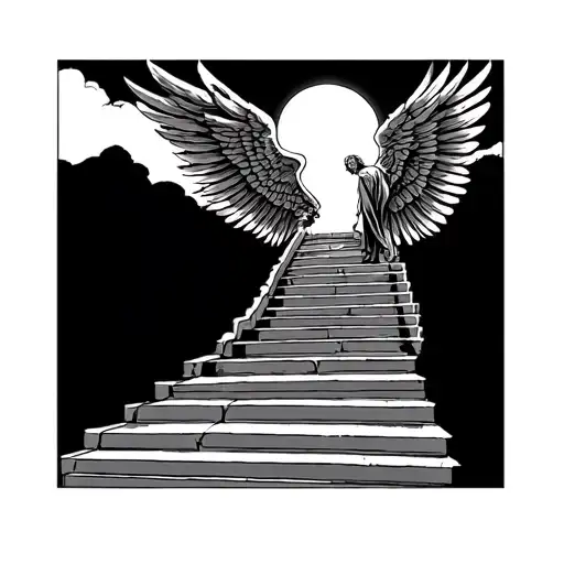 Icarus Falling Stairs Going Into Heaven And Sun Stripes