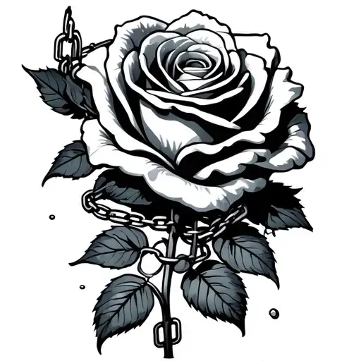 Chain Wrapped Around Rose With Pedals Falling