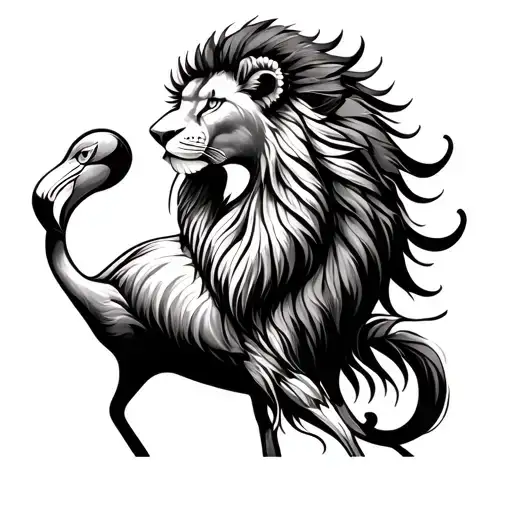 Flamingo And Lion Wearing Hindu