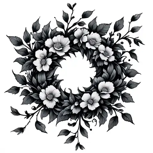 Circle Of Vines And Flowers And Leaves