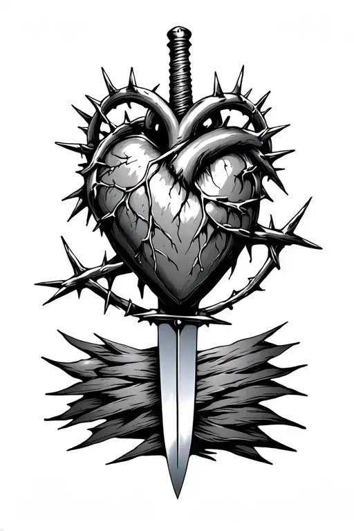 Heart With Crown Of Thorns And Dagger Going Through The Middle