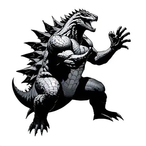 Miles Morales Fighting Godzilla