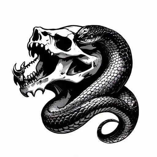 Snake With Open Mouth Trough A Skull