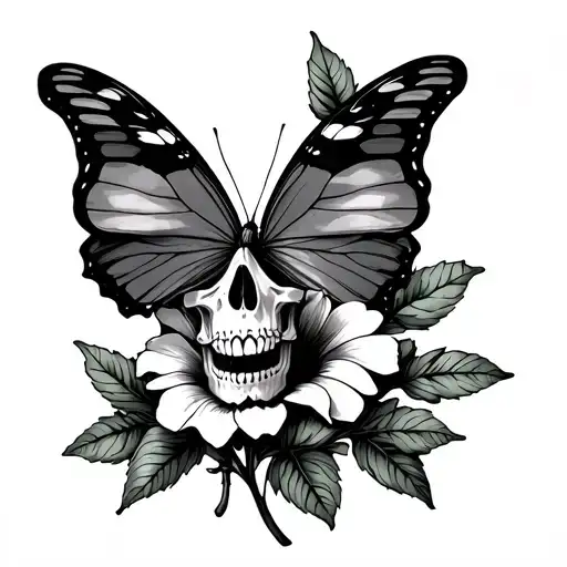 Skull Flower Blooming Butterfly Cardinal