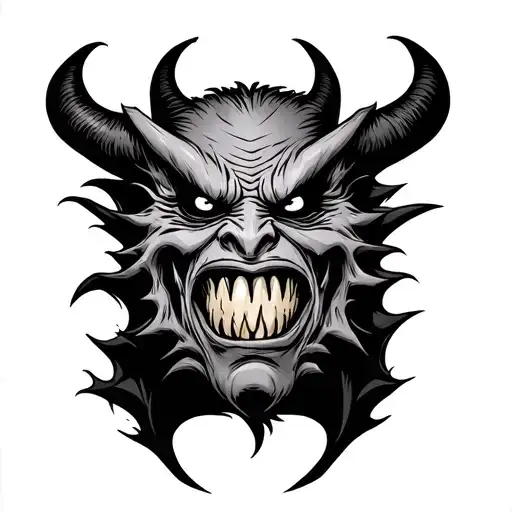 Demon Face With Black Eyes And Sharp Teeth