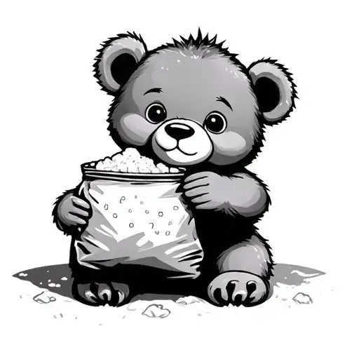 A Baby Bear Holding A Bag Of Sugar