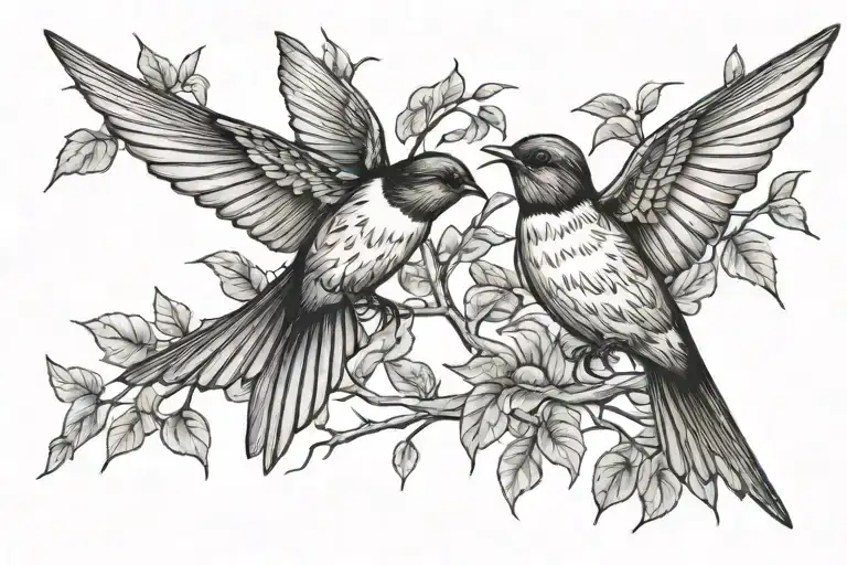 Two Swallow Flying A Tree In Between