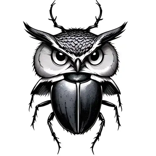 Sketched Owl And Beetle