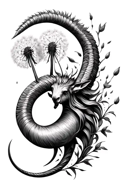 Simple Capricorn Symbol With Dandelion Seeds Drifting Away Transforming