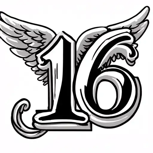 Number 16 With An Angel Wing Attached